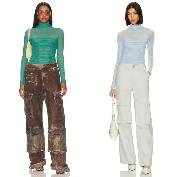 FREE PEOPLE Women's sz Small Under It All Ruched Long Sleeve Mesh Bodysuit Pink - Picture 11 of 13